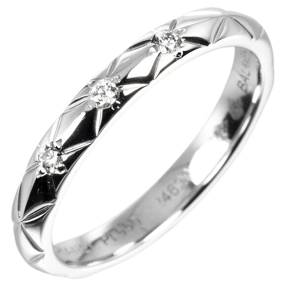 CHANEL Matelasse Small Ring Pt950Platinum/3P Diamond #3.7(US Size) 2.8g Women - Picture 1 of 10